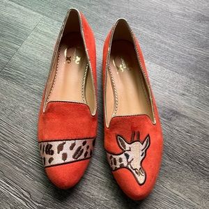 C Wonder Orange Embroidered Giraffe Shoes Flats Loafers
